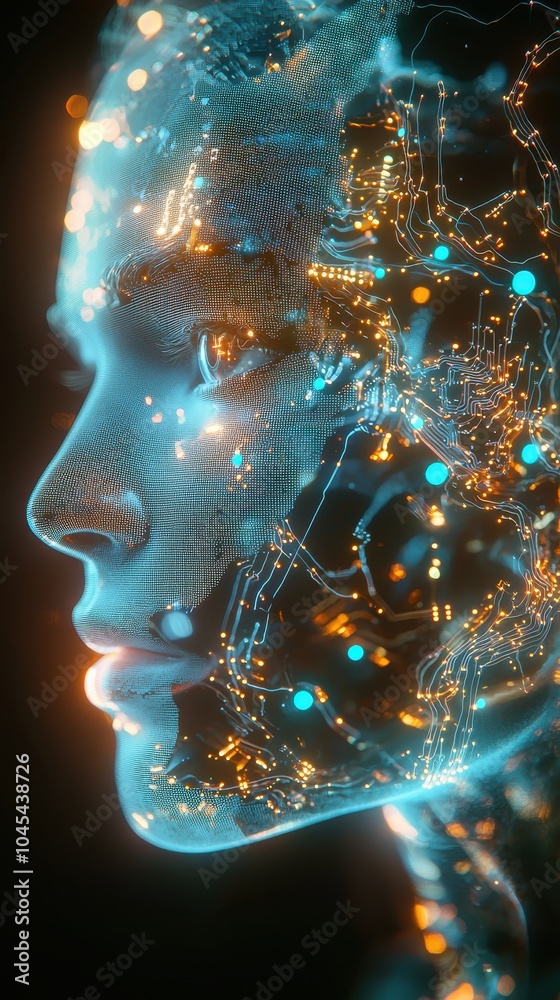 Fototapeta premium Transparent AI Hologram with Circuit Design
