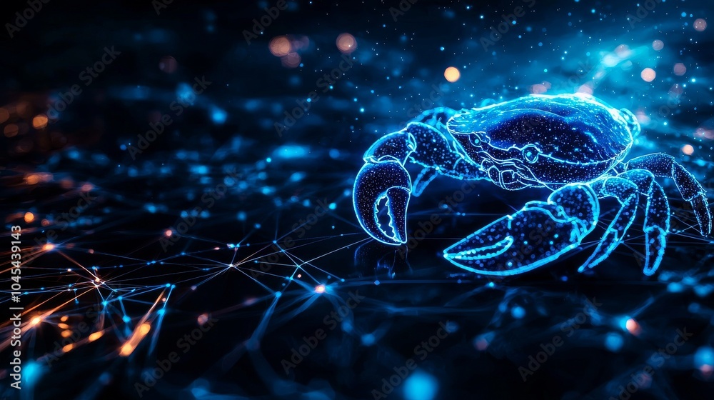 Artistic representation of the Cancer zodiac sign with glowing details and cosmic background Artistic representation of the Cancer zodiac sign with glowing details and cosmic background