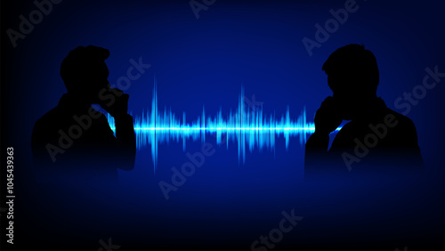 silhouettes two individuals engaged in a telephone conversation. Each figure is holding a telephone handset to their ear. suggesting a direct and personal mode of communication