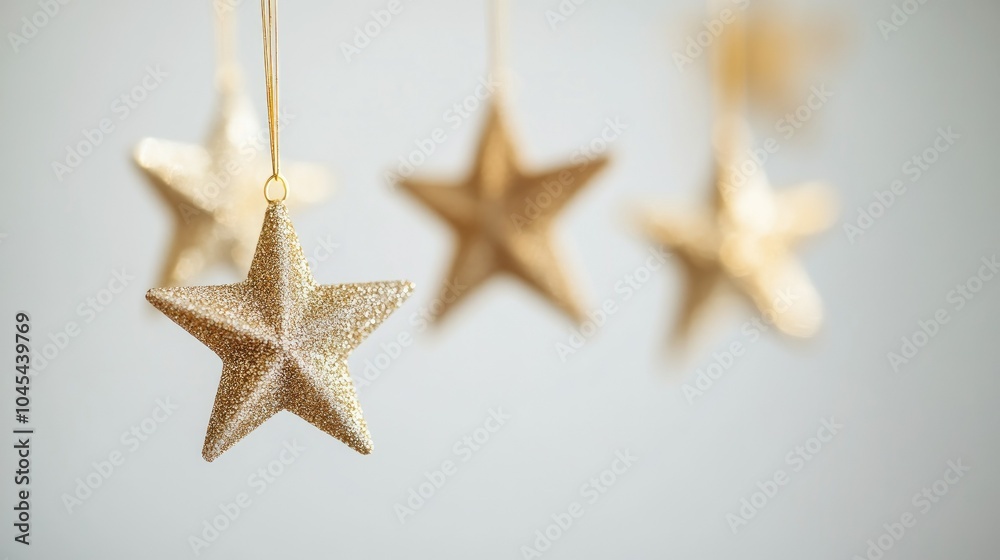Suspended gold stars twinkle softly on delicate strings, set against a pure white background, creating a festive yet minimal aesthetic. Suspended gold stars twinkle softly on delicate strings, set against a pure white background, creating a festive yet minimal aesthetic.