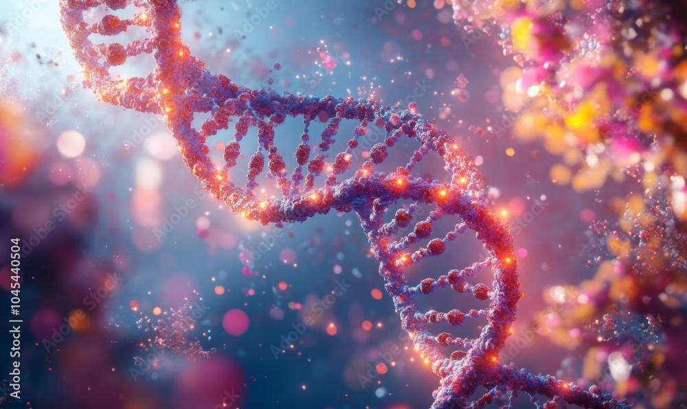 3D model of a DNA double helix structure with detailed nucleotides, vibrant and scientific 3D model of a DNA double helix structure with detailed nucleotides, vibrant and scientific