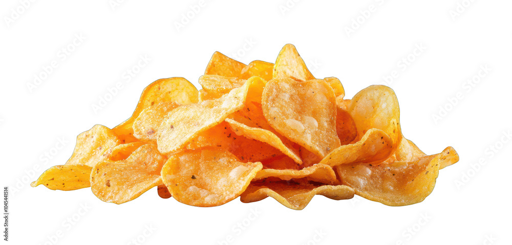 Potato chips displayed artfully, isolated on a clear background. Potato chips displayed artfully, isolated on a clear background.