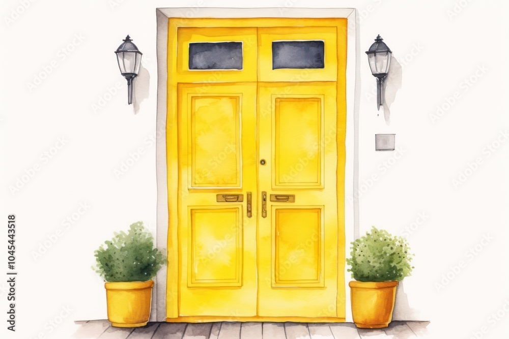 Fototapeta premium Door yellow architecture houseplant. Image .