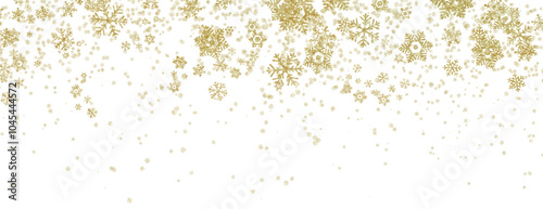 Golden snowflakes falling from top to bottom without background. png element Christmas