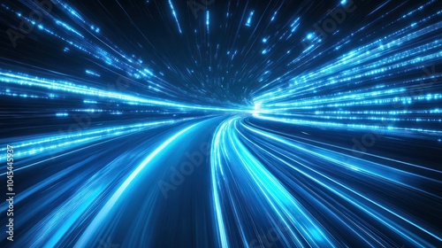 Abstract road with blue light trails , data transfer speed and digitization concept