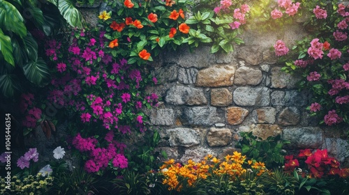 Stone Wall Covered in Lush Flowers