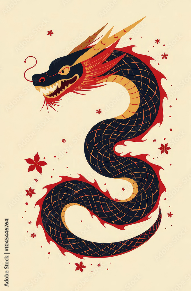 Obraz premium Snake Symbol of 2025 New Year, Image of a snake on a black background in the style of Chinese New Year 2025