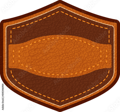 Leather label with grungy texture and seam. Brown lag element or sign, isolated for cloth design