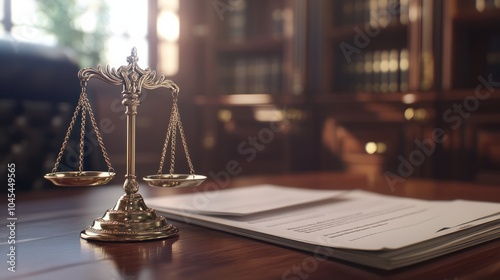 Business and lawyers discussing contract papers with brass scale on desk. Law, legal services, advice, justice and law concept .. photo