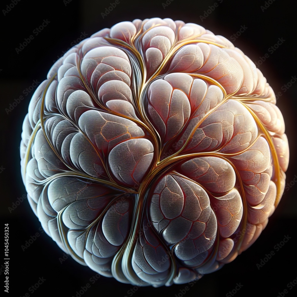 Obraz premium A highly detailed, glowing, brain-like sphere with intricate vein patterns and organic textures