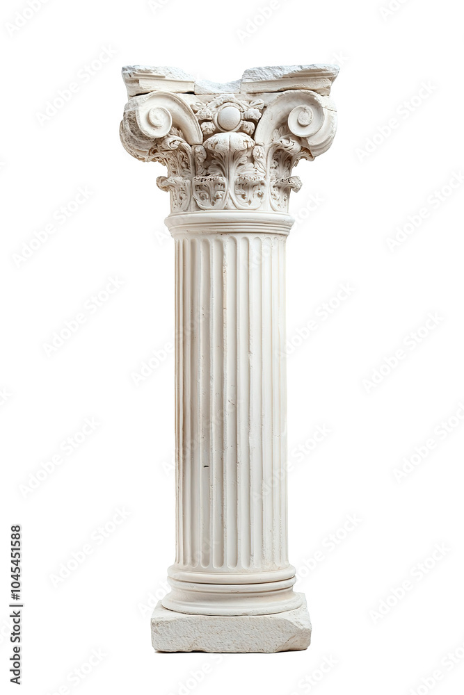 Fototapeta premium A white pillar Classical order. on transparent background.
