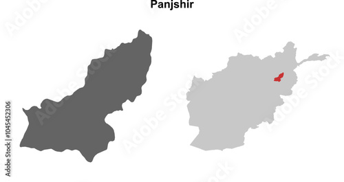 Panjshir province blank outline map set photo