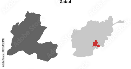 Zabul province blank outline map set