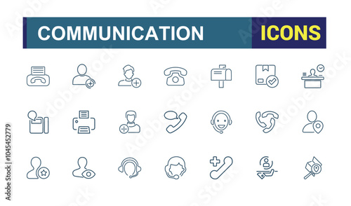Contact Us line icons collection. Includes thin line telephone, address, information, message, business card and more. Minimalistic web and UI icons. Editable stroke. Vector illustration.