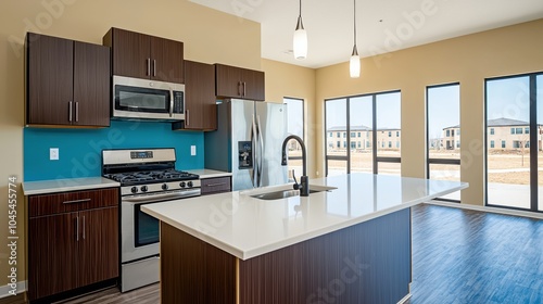 Bright and Functional Modern Kitchen with Sleek Appliances and Ample Countertop Space