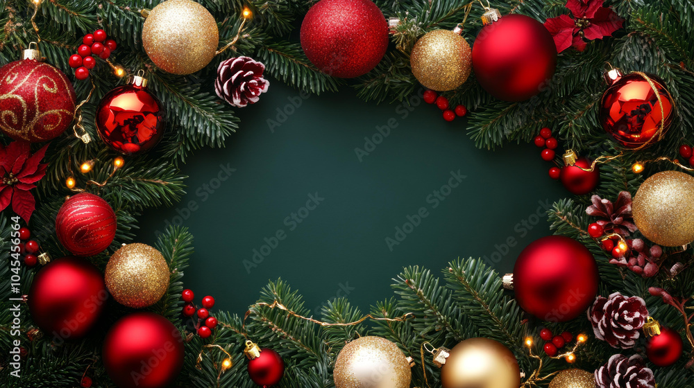 Festive Christmas wreath with ornaments and decorations Festive Christmas wreath with ornaments and decorations