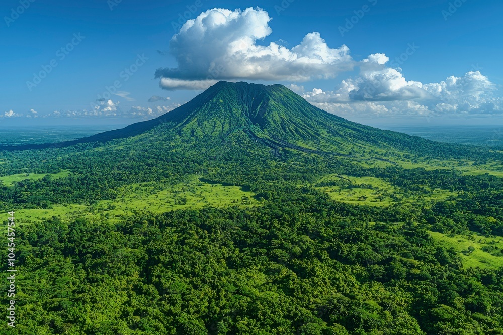 A Lush Green Mountain Range with a Single Cloud Above A Lush Green Mountain Range with a Single Cloud Above