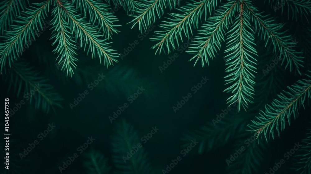 Evergreen fir tree branches on dark backdrop Evergreen fir tree branches on dark backdrop
