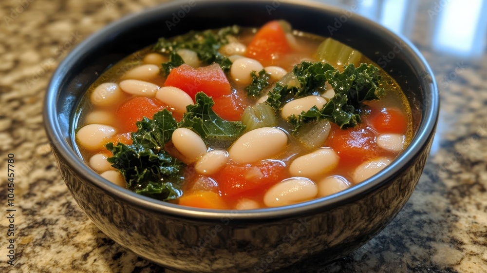 White Bean Soup with Kale: A Healthy and Balanced Meal Packed with Tomatoes, Carrots, Garlic, and Celery White Bean Soup with Kale: A Healthy and Balanced Meal Packed with Tomatoes, Carrots, Garlic, and Celery