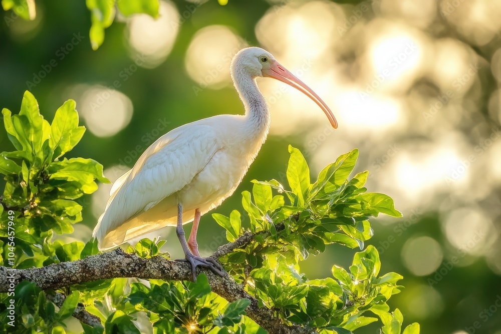 White Ibis: Immature American Bird perched on Tree Branch in Everglades, Florida White Ibis: Immature American Bird perched on Tree Branch in Everglades, Florida