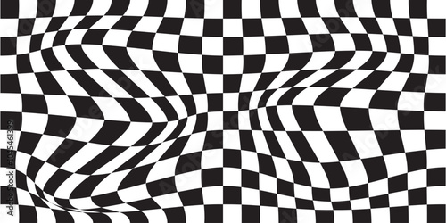 Endless, seamless checkered pattern. Distorted shapes. Pink and blue gamma. Psychedelic ornament for banner design, advertising booklets and wrapping paper. Vector illustration. EPS 10.
