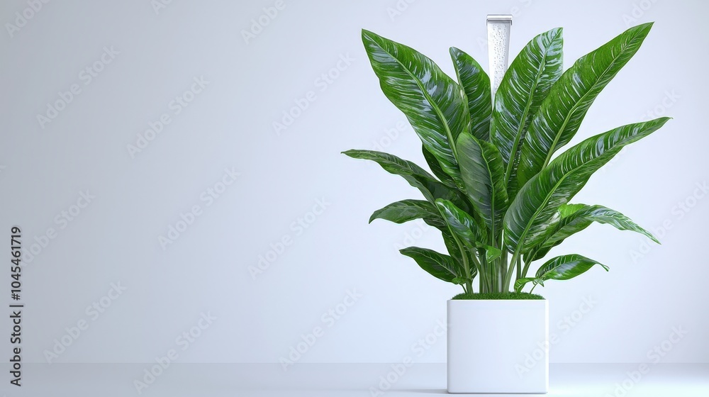 White Planter with Lush Green Plant Indoor Houseplant Minimalism White Planter with Lush Green Plant Indoor Houseplant Minimalism