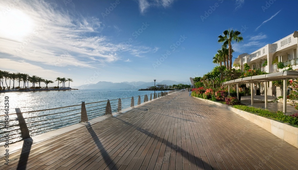 Obraz premium Waterfront promenade with river view