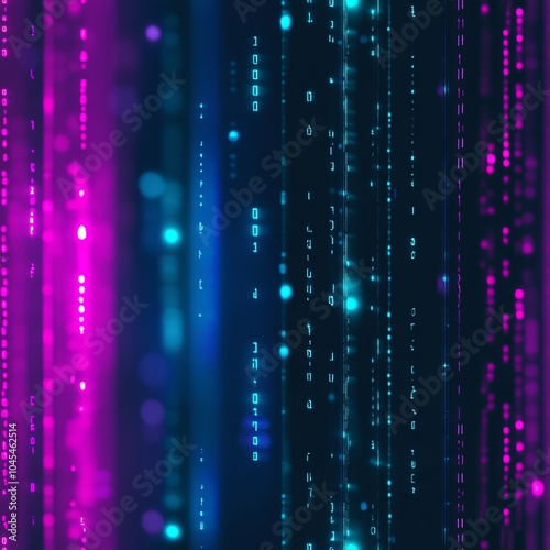 Futuristic Neon Binary Code Stream in Cyberspace Background