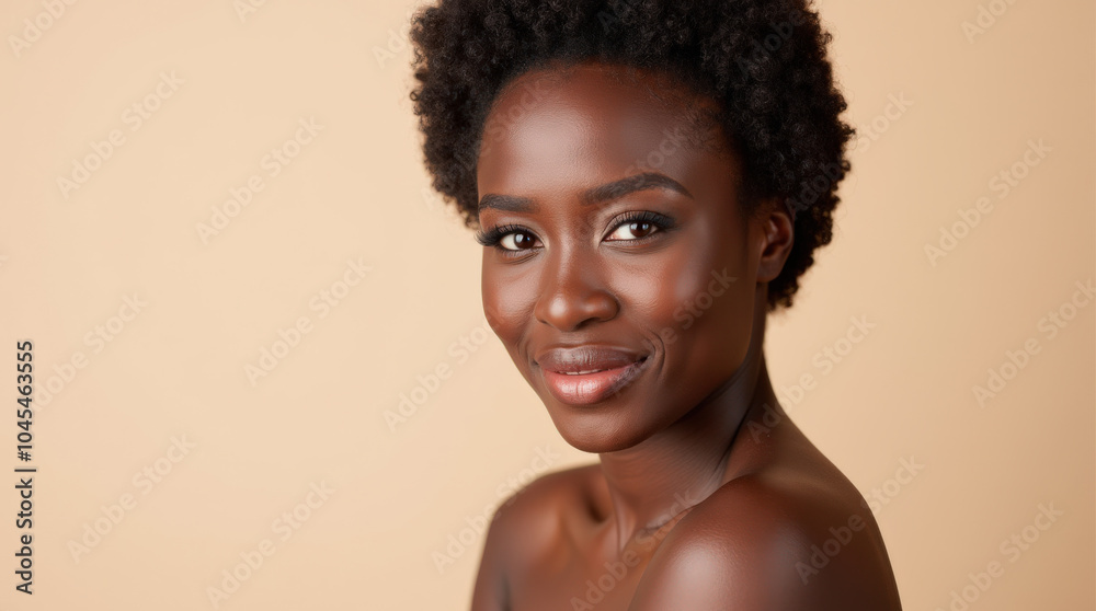 Elegant Black Female Model in High-Fashion Glamour Photography – Natural Beauty with Melanin Glow on Neutral Background Elegant Black Female Model in High-Fashion Glamour Photography – Natural Beauty with Melanin Glow on Neutral Background