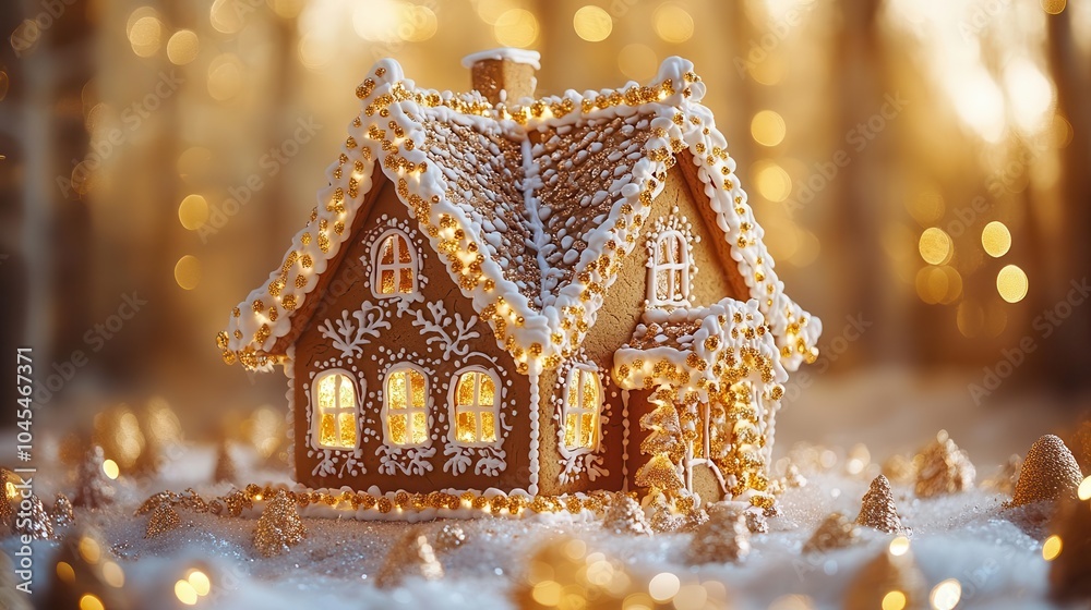charming gingerbread house showcased against a backdrop of defocused golden lights intricately decorated evoking the warmth and joy of holiday traditions charming gingerbread house showcased against a backdrop of defocused golden lights intricately decorated evoking the warmth and joy of holiday traditions