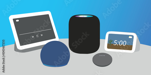 Smart Speaker collection. Smarthome Voice assistant. Alexa, siri, Google home, Nest.