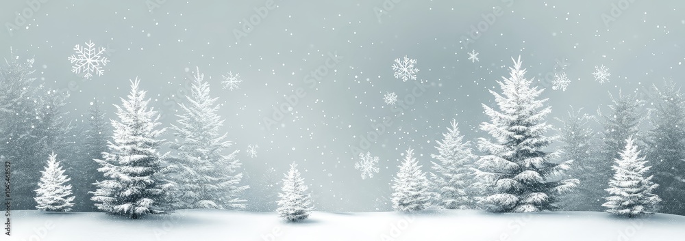 Elegant light gray background with falling snowflakes and small white Christmas trees, creating a joyful winter atmosphere. Elegant light gray background with falling snowflakes and small white Christmas trees, creating a joyful winter atmosphere.