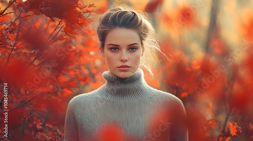 Cozy Woman in Autumn Forest...