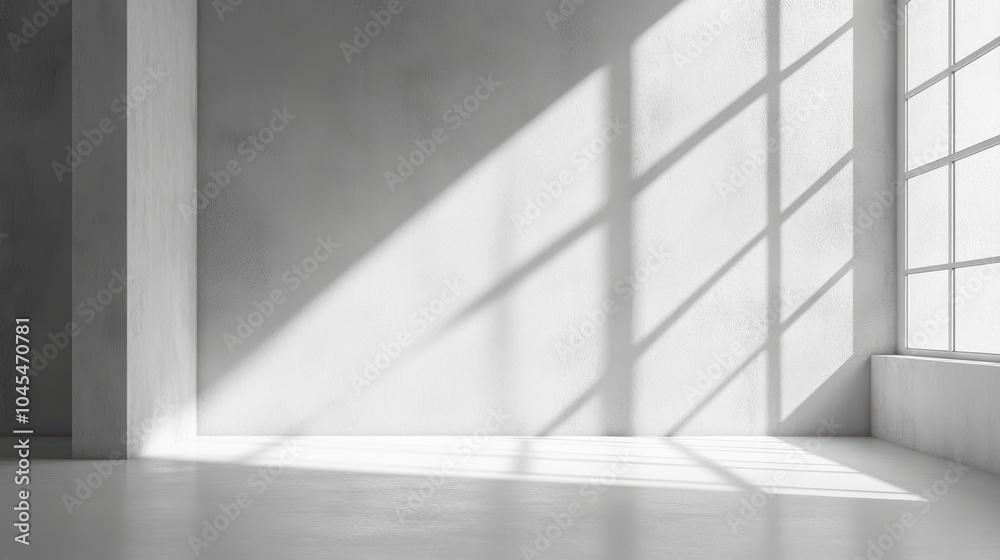 abstract. minimalistic background for product presentation. walls in large empty room greyish white. can full of sunlight. Loft wall or minimalist wall. Shadow, light from windows to plaster wall. abstract. minimalistic background for product presentation. walls in large empty room greyish white. can full of sunlight. Loft wall or minimalist wall. Shadow, light from windows to plaster wall.