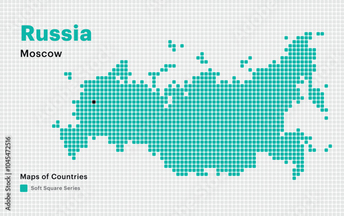 Creative Dotted Map of Russia with capital Moscow. Soft Square dots
