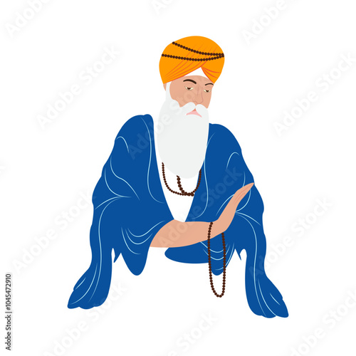 Vector illustration of Guru Nanak portrait on transparent background