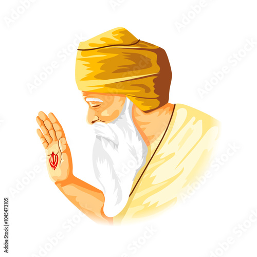 Vector illustration of Guru Nanak portrait on transparent background