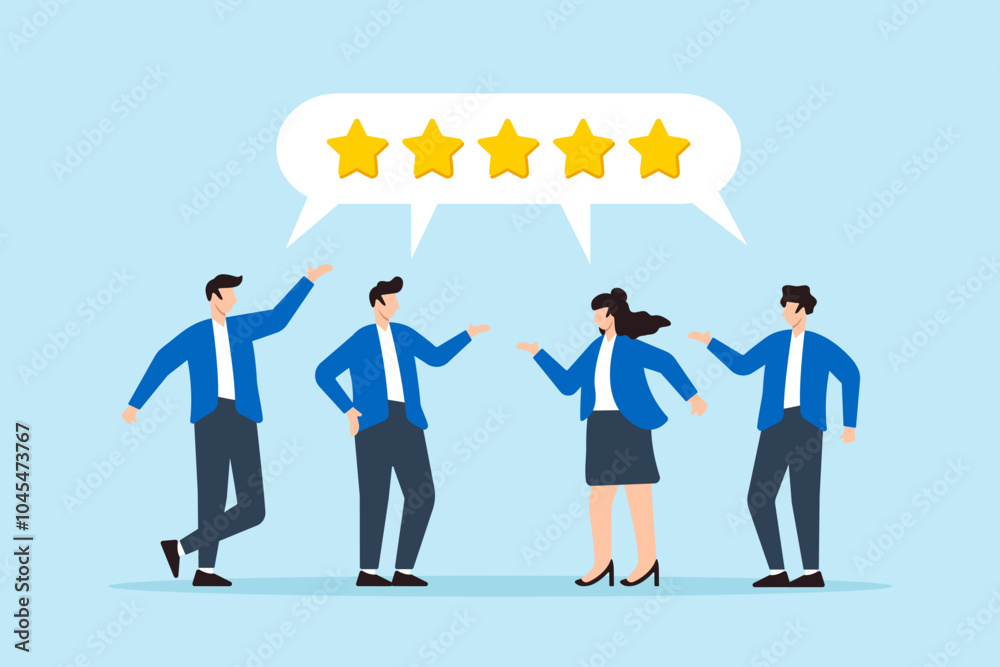 Flat illustration of various customers give reviews with bubble rating five stars illustrating customer loyalty and satisfaction with quality service Flat illustration of various customers give reviews with bubble rating five stars illustrating customer loyalty and satisfaction with quality service