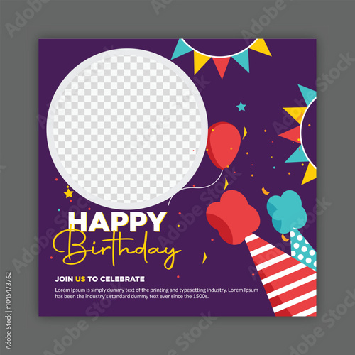 Happy Birthday Banner Template, Social Media Post Banner