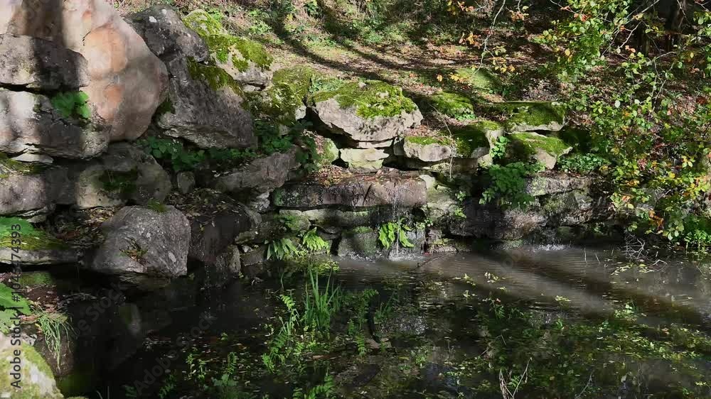 Pleasant time sitting by a small waterfall in a Surrey garden Pleasant time sitting by a small waterfall in a Surrey garden