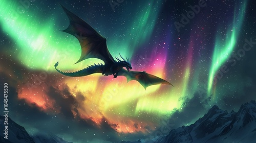 Celestial Dragon Soars Through Aurora Sky with Vibrant Northern Lights