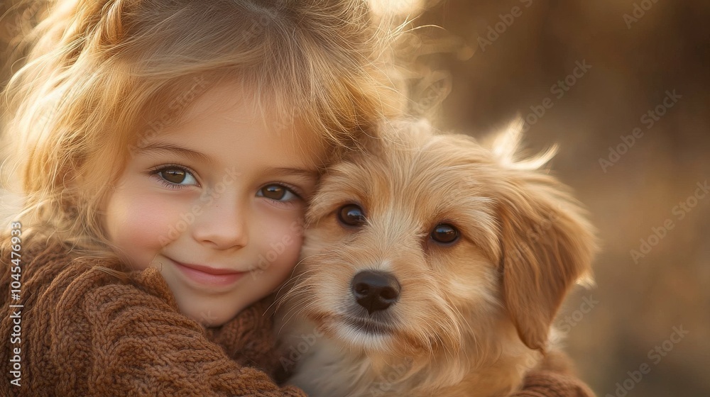 Pet and child friendship. Featuring a child hugging a puppy. Highlighting the bond and friendship between children and pets. Ideal for family-themed pet books. Pet and child friendship. Featuring a child hugging a puppy. Highlighting the bond and friendship between children and pets. Ideal for family-themed pet books.