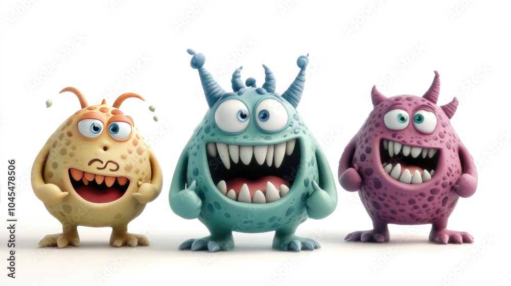 Playful Trio of Goofy Cartoon Monsters Playful Trio of Goofy Cartoon Monsters