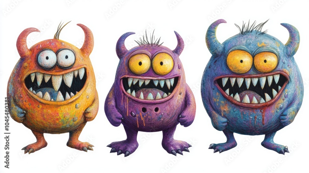 Colorful Goofy Monsters with Silly Expressions Colorful Goofy Monsters with Silly Expressions