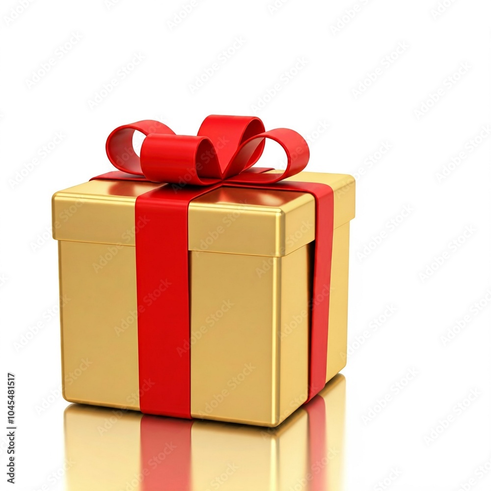 Naklejka premium new year christmas and birthday surprise golden gift box with red ribbons background illustration