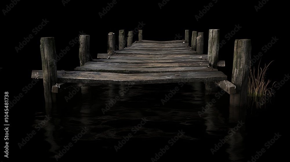 Fototapeta premium Isolated Wooden Bridge on Black Background