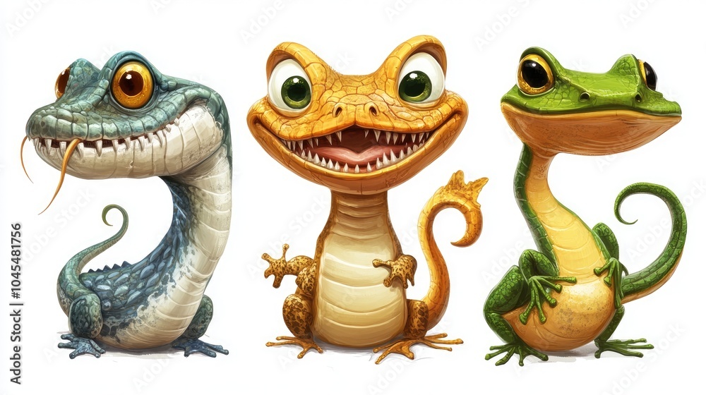 Naklejka premium Three Cartoon Animals with Funny Expressions
