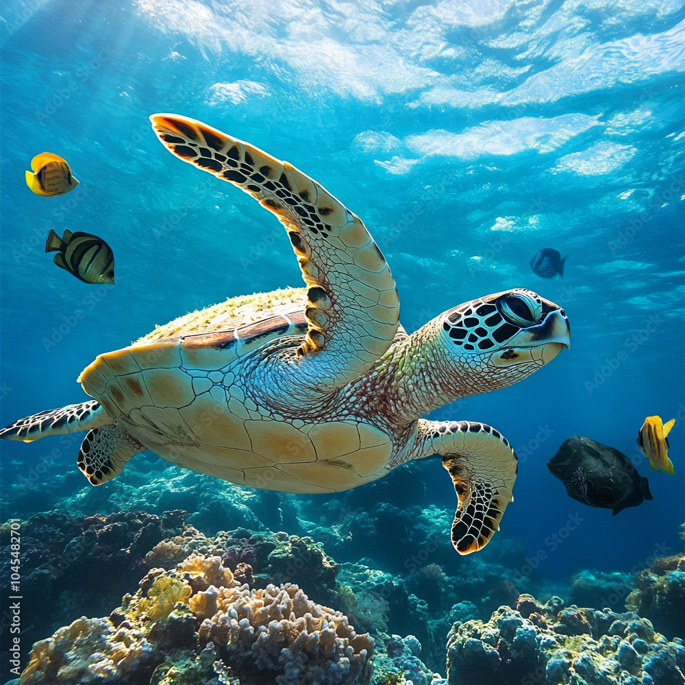 Obraz premium green sea turtle swimming