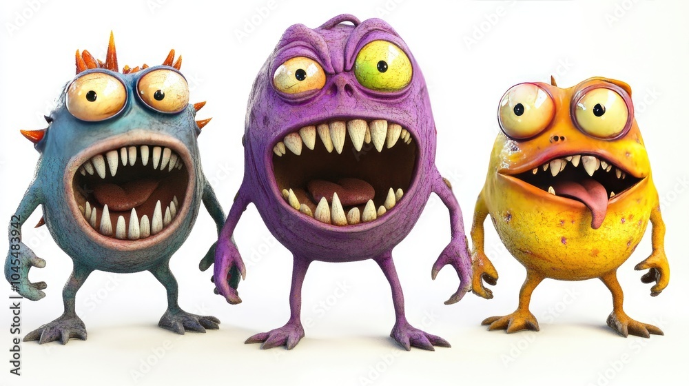 Three Adorable Goofy Monsters Posing Together Three Adorable Goofy Monsters Posing Together