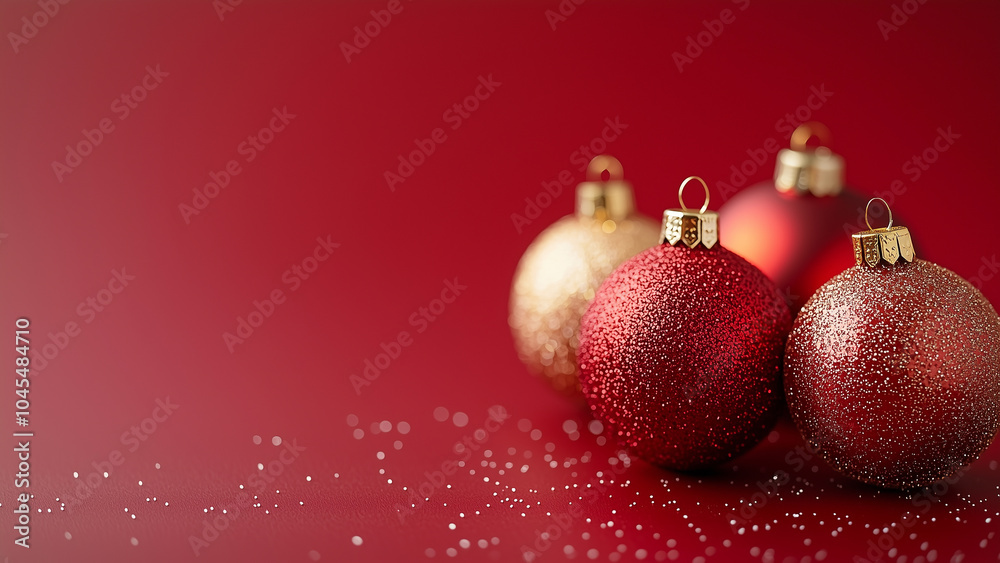 Red Background with Christmas Ornaments: Perfect for Copy Space Red Background with Christmas Ornaments: Perfect for Copy Space